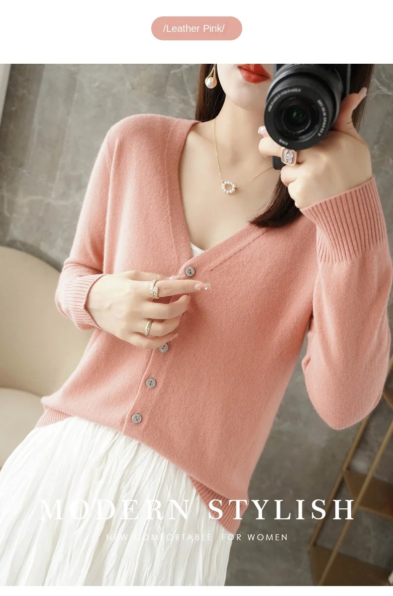2024 New V-Neck Temperament Small Fragrant Wind Women Loose Sweater Sweater All Sweater Coat Special Offer Cardigan ZHI D035