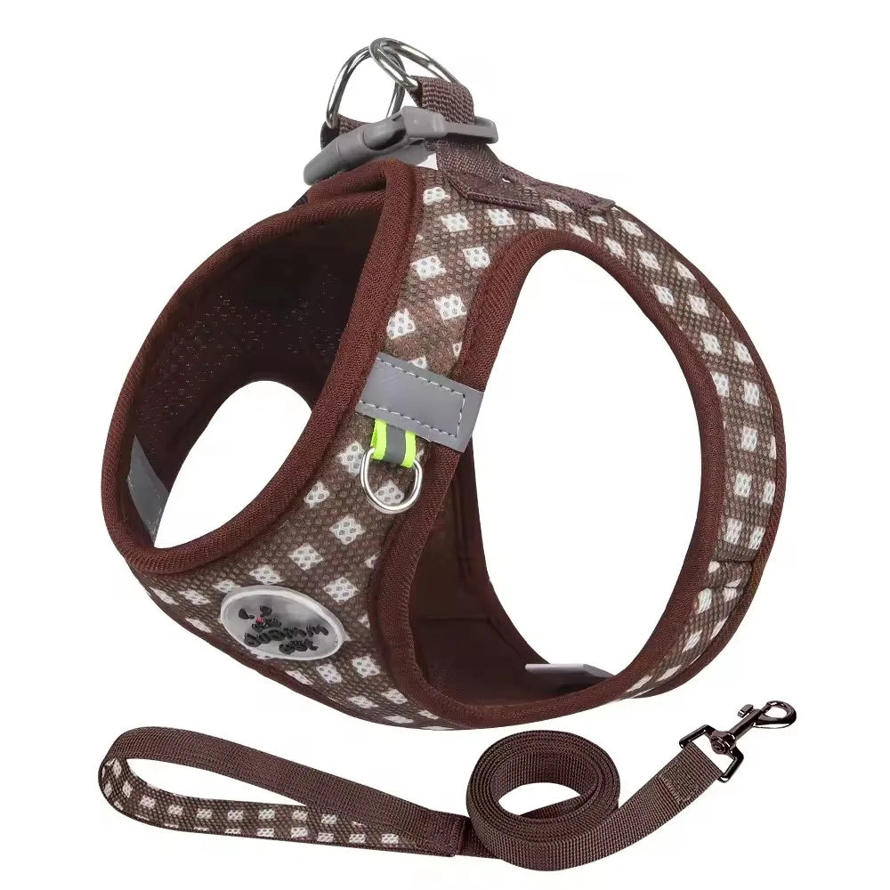 Checkered Pet Harness Kitten Strap Eye Catching Color Puppy Anti Loss Strap Outdoor Breathable Adjustable Reflective Chest Strap