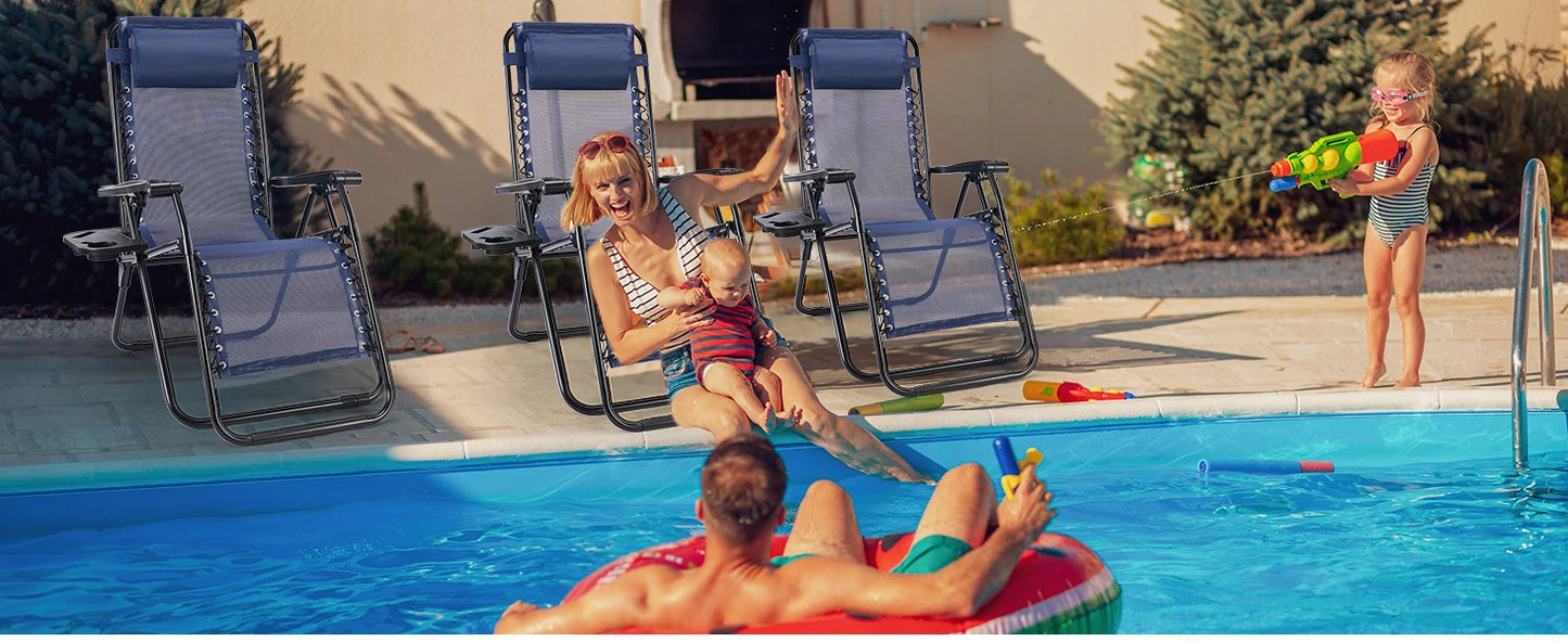 JHK Zero Gravity Set of 2 Portable Recliner Camping Patio Outdoor Garden Lounge Chair with Cup Holder Trays Adjustable Pillow