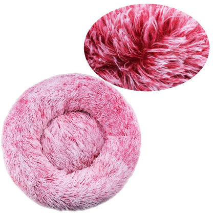 Round Plush Pet Bed For Dogs And Cats 40-90 Cm Diameter Fleece And Long Plush