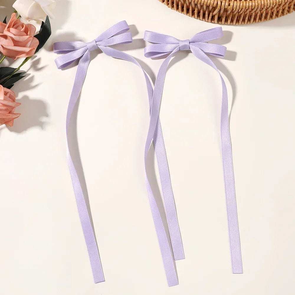 2pcs 2025 New Cute Ribbon Bow Headband Long Tassel Hair Clip Women's Hair Accessories Girls Party Headwear Side Clips Wholesale