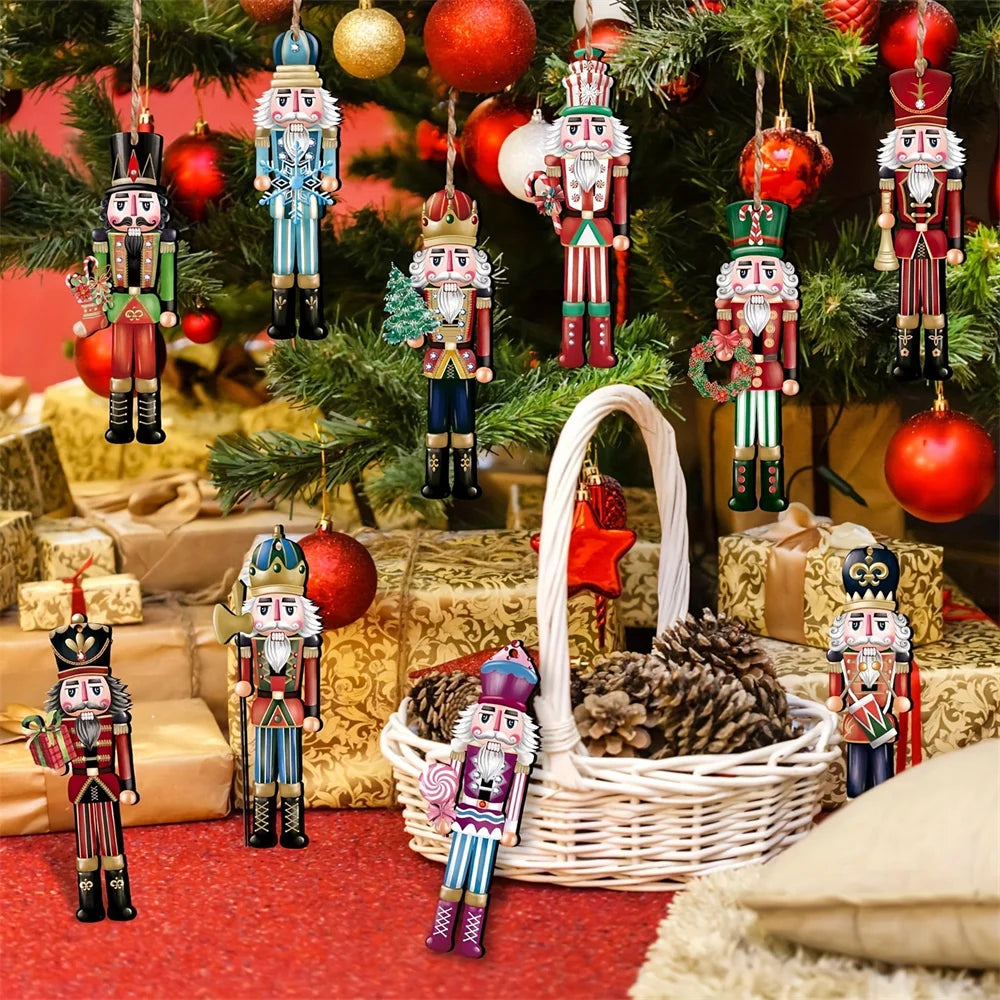 12pcs Christmas Nutcracker Soldier Ornaments – Wooden Xmas Tree Hanging Decoration, 2024 Navidad & 2025 New Year Gifts