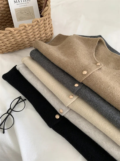 Women Gold Button Knitted Sleeveless Vest Waistcoat Cardigan