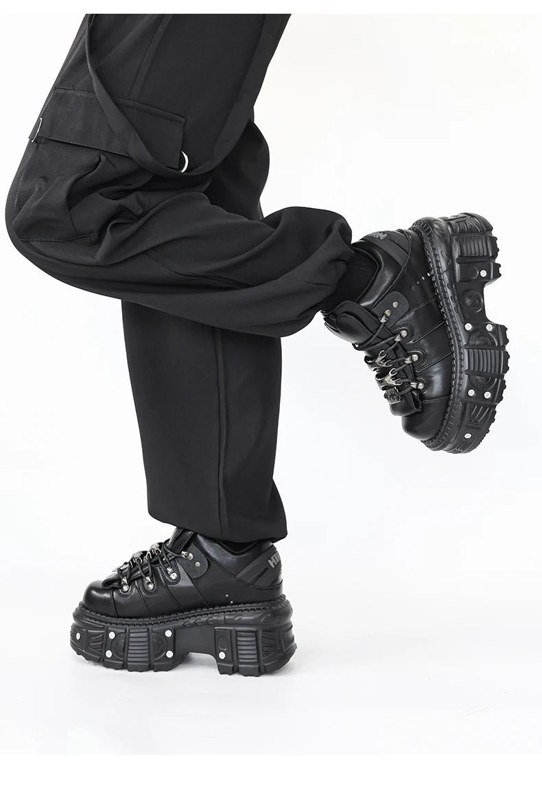 2025 New Punk Style Women Shoes Lace-up Heel Height 6CM Platform Shoes Woman Gothic Ankle Rock Boots Metal Decor Woman Sneakers