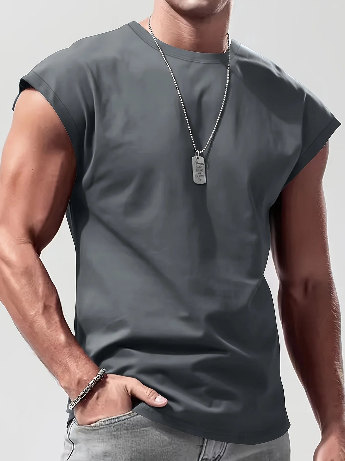 Men'S Summer Solid Color Sleeveless Tank Top Breathable Suitable for Casual Sports Versatile Style