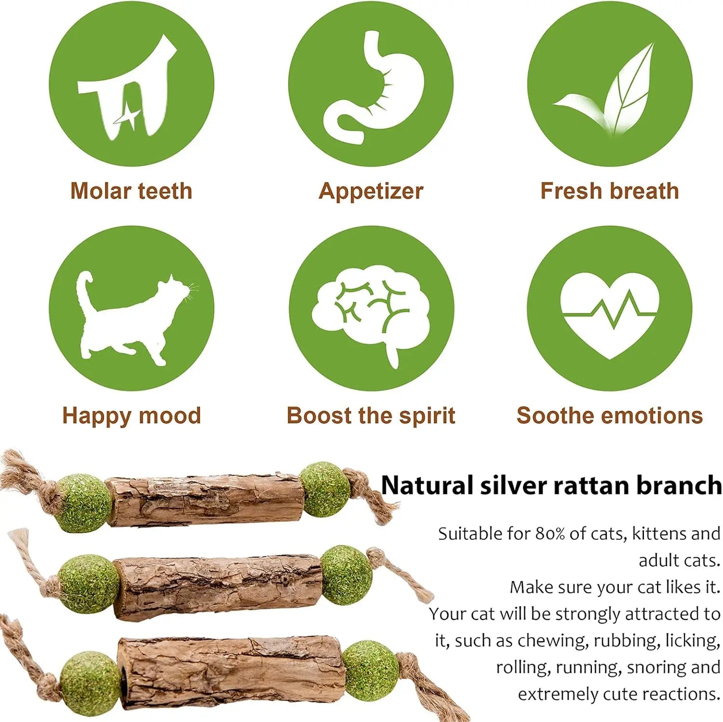 Natural Catnip & Silvervine Molar Stick for Cats