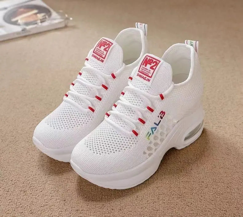 Breathable Thick Bottom Comfortable Women's Sneakers 2024 New Womens Lace Up Wedge Shoes Versatile Female Shoes