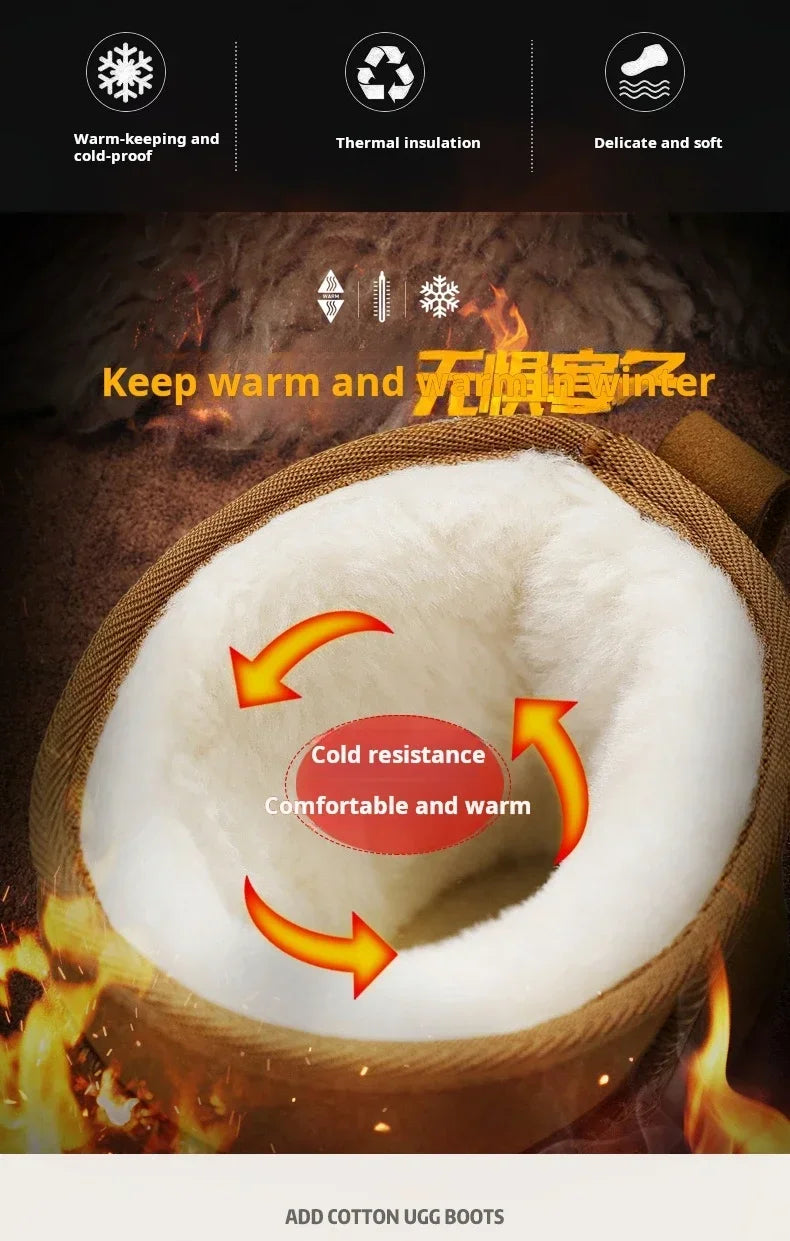 Men's Snow Boots Suede Leather Mid-Calf Slip-On 36-45