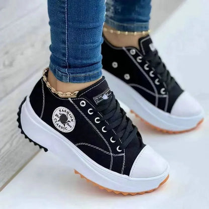 Womens Canvas Sneakers Lace Up Casual Shoes Low Heel
