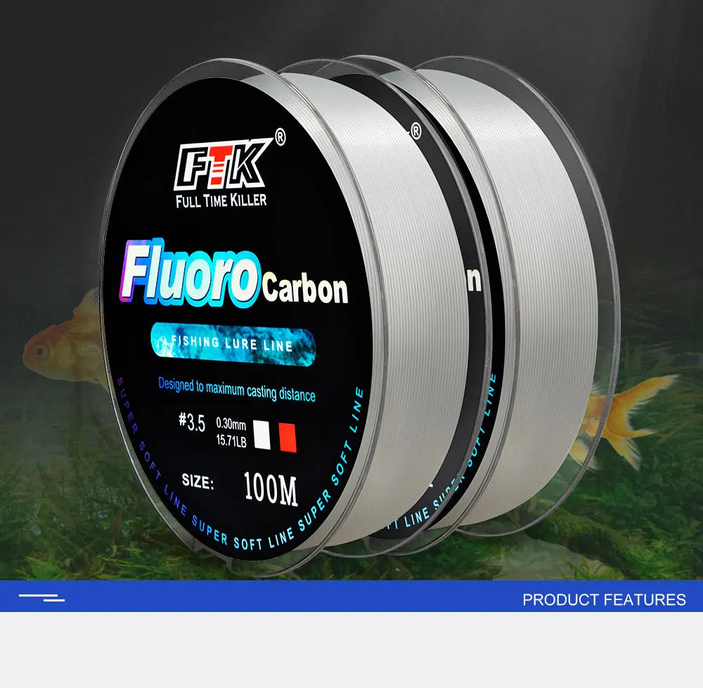 FTK 100m 4.13-34.32LB Fluorocarbon Fishing Lure Line 0.14mm-0.5mm pink Carbon Fiber Fly Fishing Line Super Soft Line Pesca