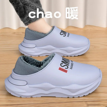 Mens Slippers Winter Warm Shearling Lining Indoor Outdoor Rubber Insole