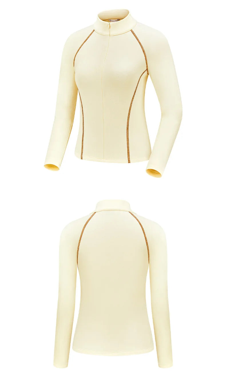 TTYGJ Slim Long Sleeve Golf Base Shirt Women Zipper Neck Warm Velvet Tops Autumn Winter Windproof Thicken Leisure Golf Blouse