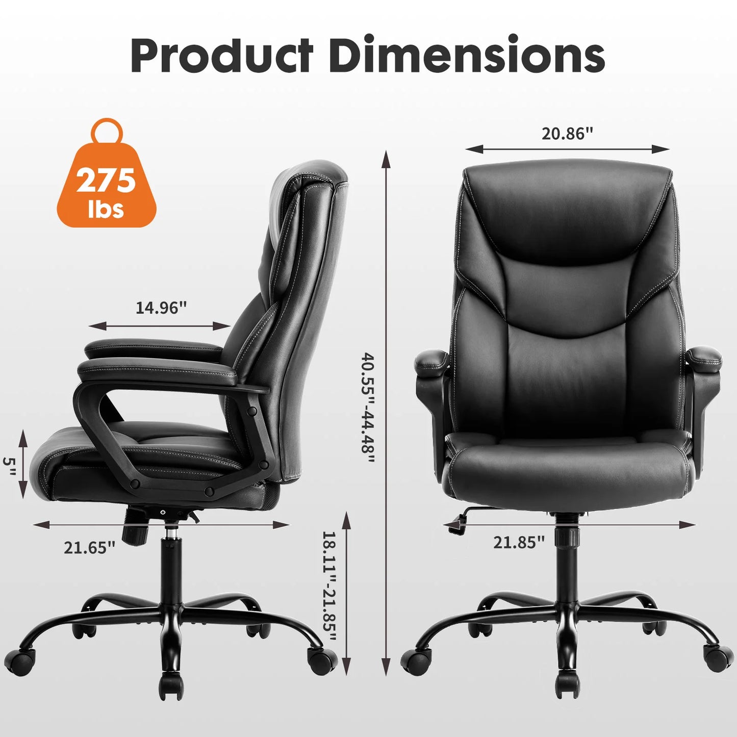JHK Ergonomic Office Chair Heavy Duty Task Desk Chair with Flip-up Arms PU Leather Adjustable Swivel Rolling Gaming Chair