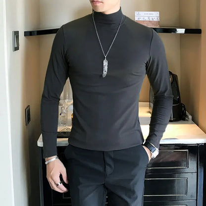 Men's Turtleneck Long Sleeve Pullover, Slim Fit, Polyester Elastane