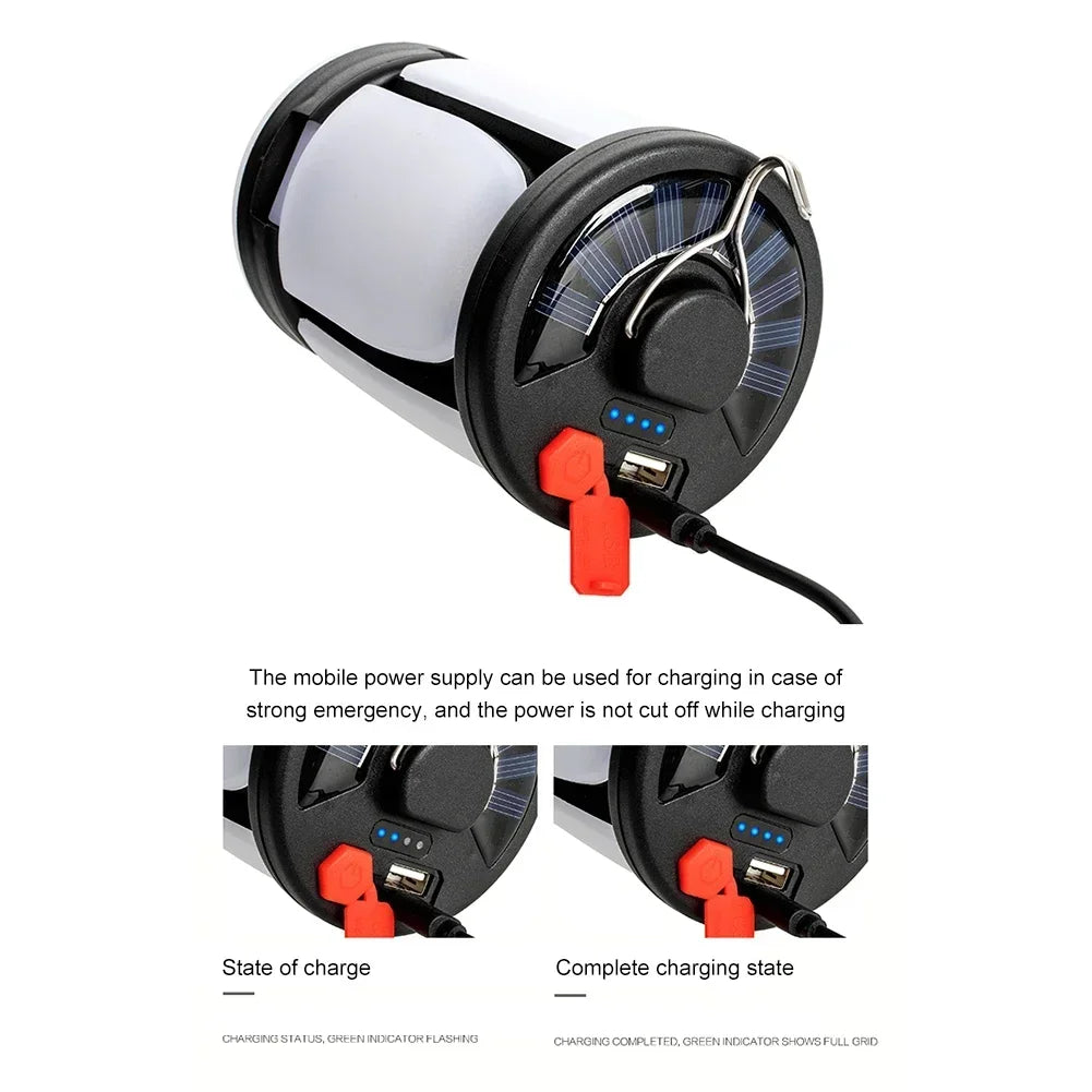 LED Camping Lantern Solar USB Rechargeable Emergency Outdoor Portable Lantern