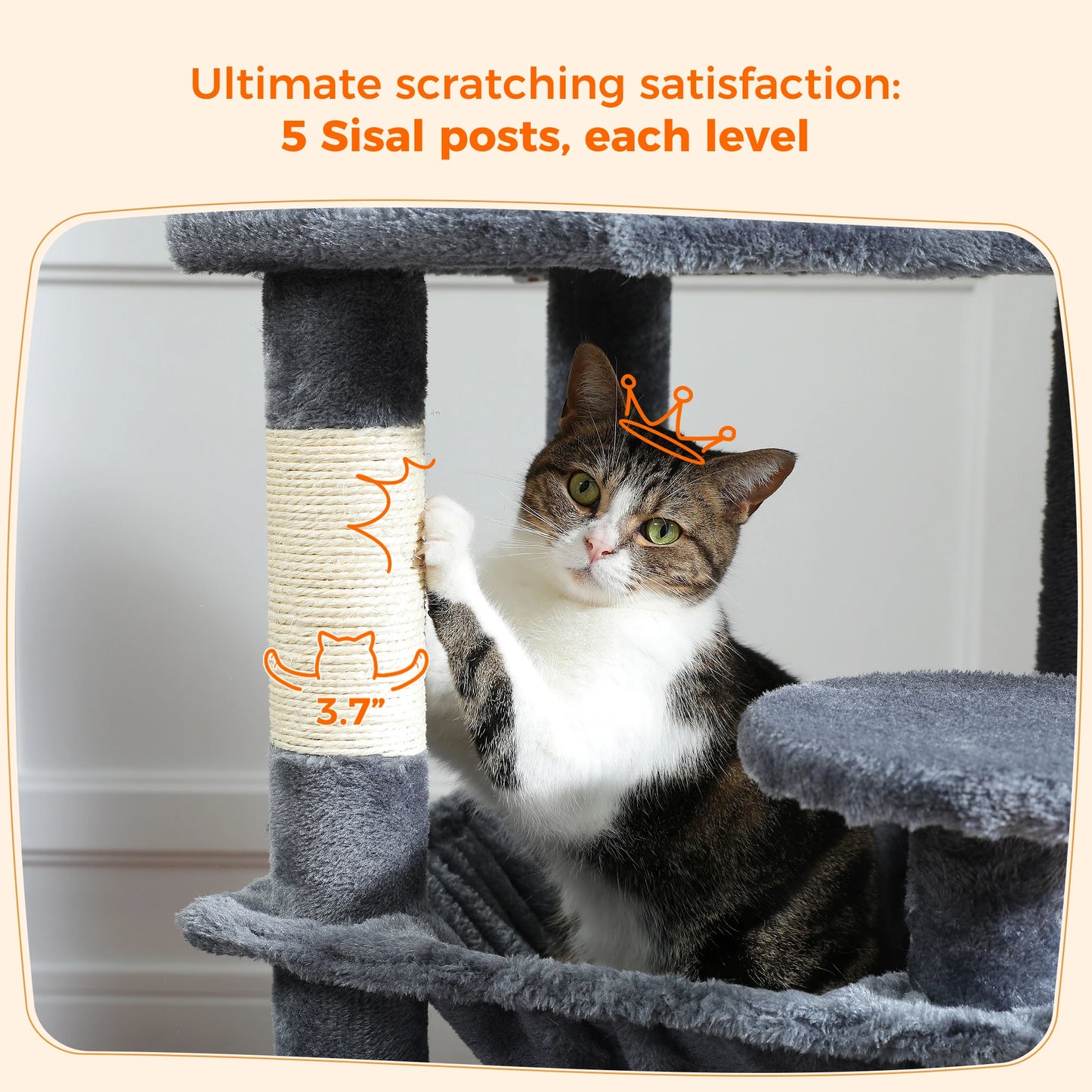 Spacious Cat Tree Tower with Hammocks and Scratching Posts