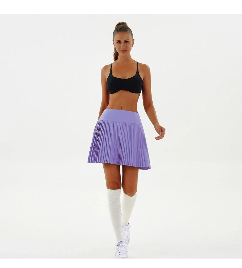 High Waist Women Tennis Pleated Skirt with Inner Lining High Waist Double Layer Design Sport Sexy Fitness Yoga Shorts Dancing