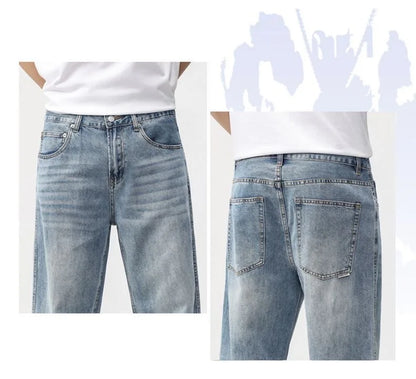 Men's Loose Straight Jeans, Light Blue, Casual Minimalist