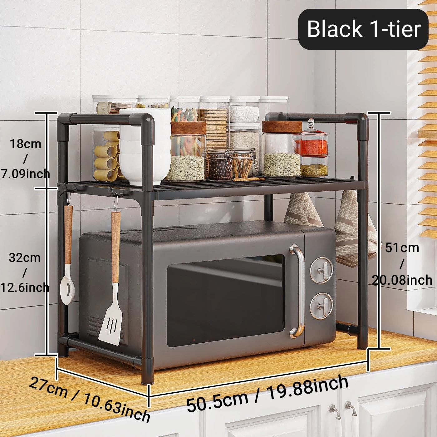 1pc Microwave Oven Storage Rack, Space-saving Countertop Kitchen Utensils Tableware Organizer, Kitchen Accessories Plastic Shelf