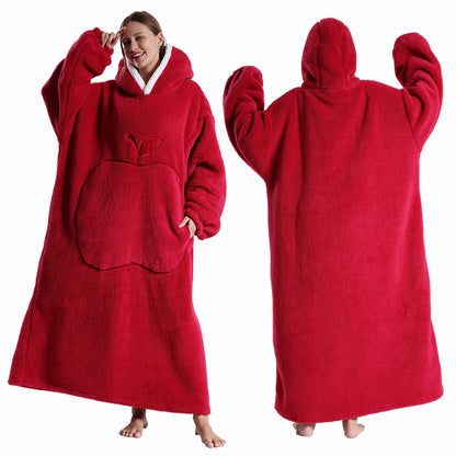 Extra Long Hooded Blanket – Winter Flannel Wearable Throw with Full Sleeves