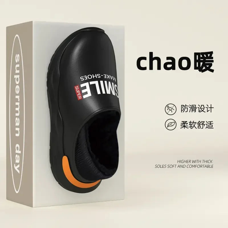 Mens Slippers Winter Warm Shearling Lining Indoor Outdoor Rubber Insole