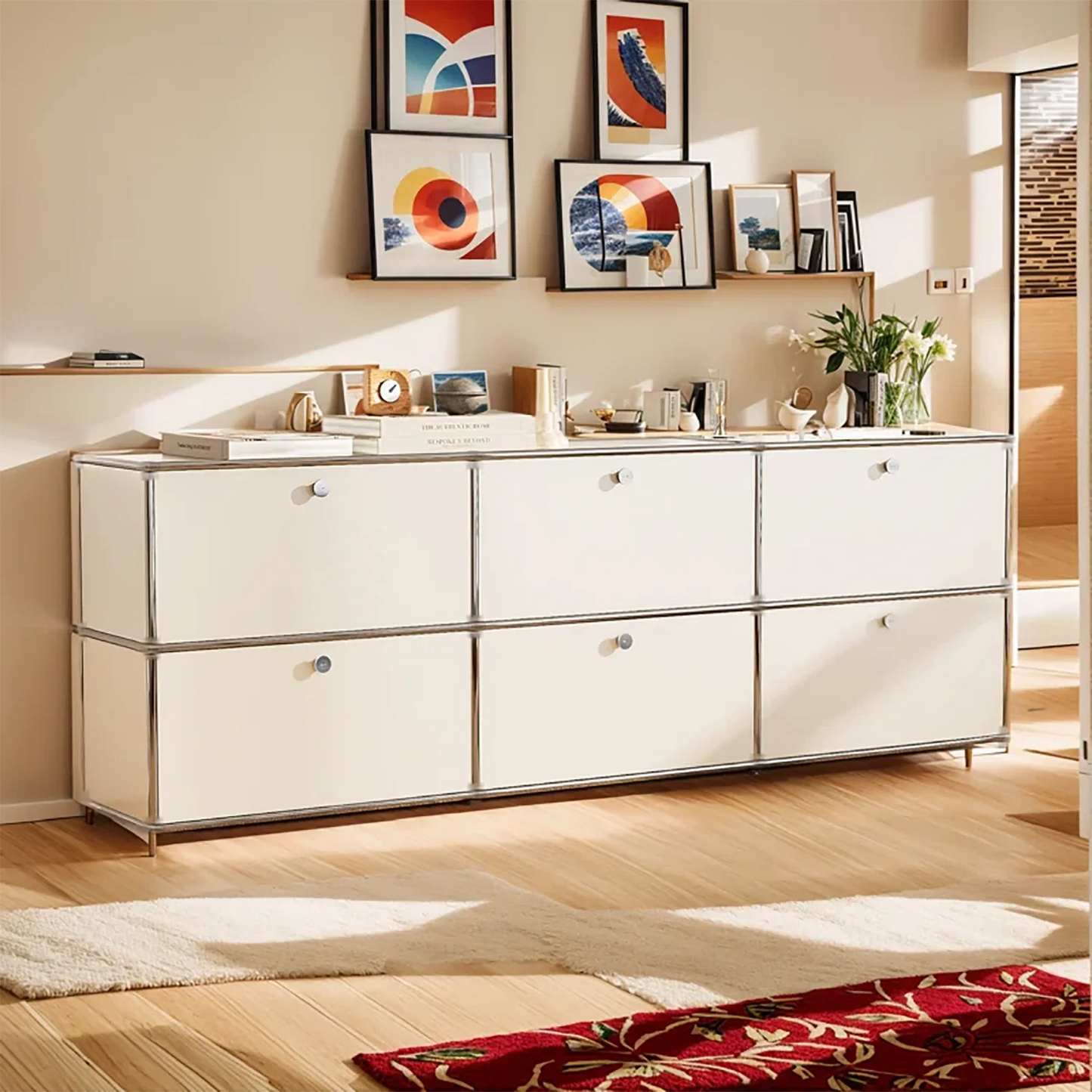 Modern Storage Cabinet Stainless Metal Organizer TV Stand Cabinet for Living Room and Home Office Furniture