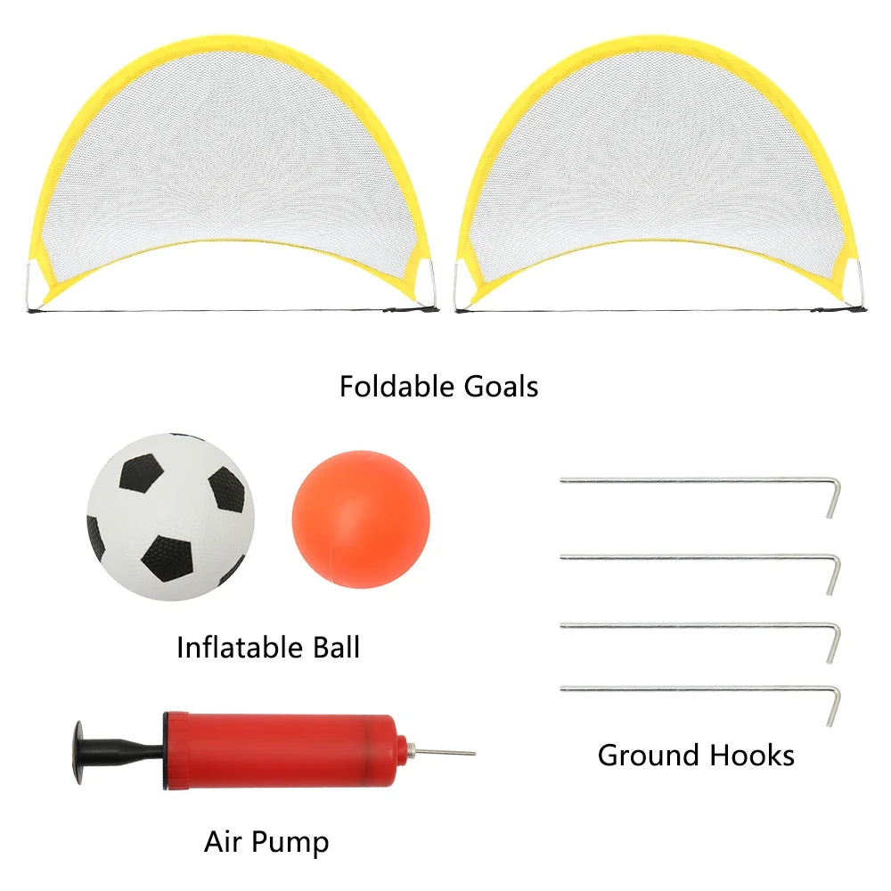 Folding Training Goal Net Kids Portable Indoor Outdoor Football Plaything Practice With Inflatable Soccer and Pump Kits