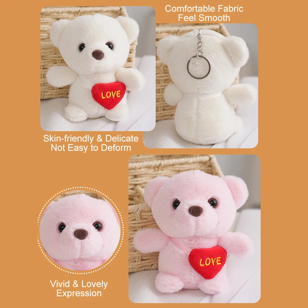 1pc Cute Bear Toys Key Chain Pendant Heart Bear Plush Toy Valentine's Day Gifts Children Kids Toy Wedding Gifts Stuffed Toy