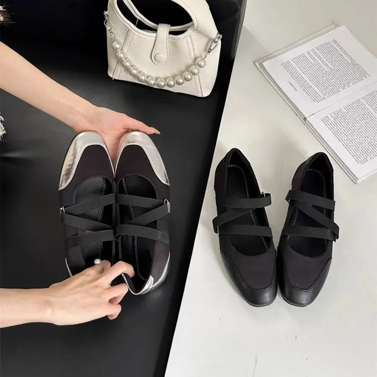 2025 Spring/Fall New Mary Jane Flats - Ballet-Inspired Round-Toe Slip-On Shoes with Elastic Strap, Vintage Work Pumps for Women