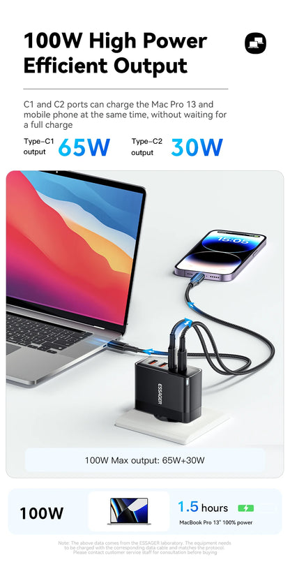 100W USB Type-C Charger PD QC4.0/3.0 Fast Charging