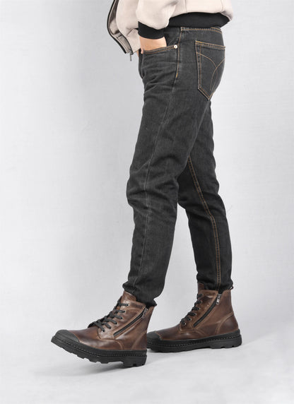 Genuine Leather Mens Ankle Boots, Zip Closure, Winter Use