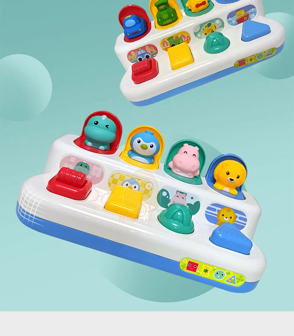 Baby Pop Up Toy Montesorri Fine Motor Skill Training Press Pull Click Animal Car Button Educational Toys For 13 24 Month Infant