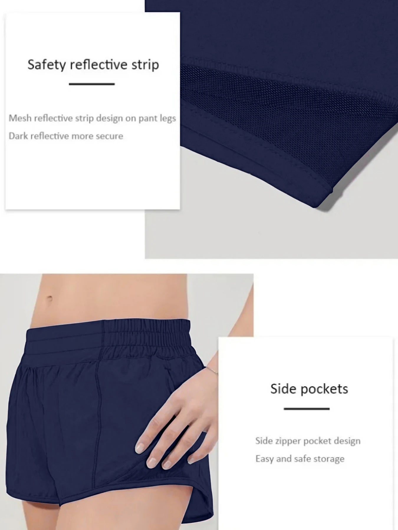 Quick drying sports shorts with lined zipper pockets, women's high waisted running shorts