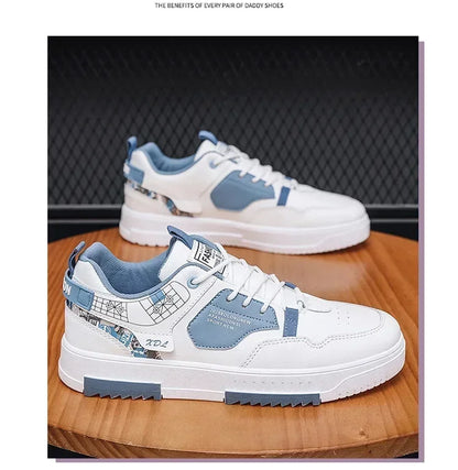 Men's Breathable White Casual Sneakers With Thick Sole