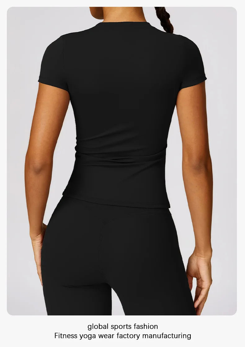 Women's Sports T Shirt Summer Short Sleeve Running Round Neck Breathable Stretchy GYM Yoga Slim Fitness Active Top Tee