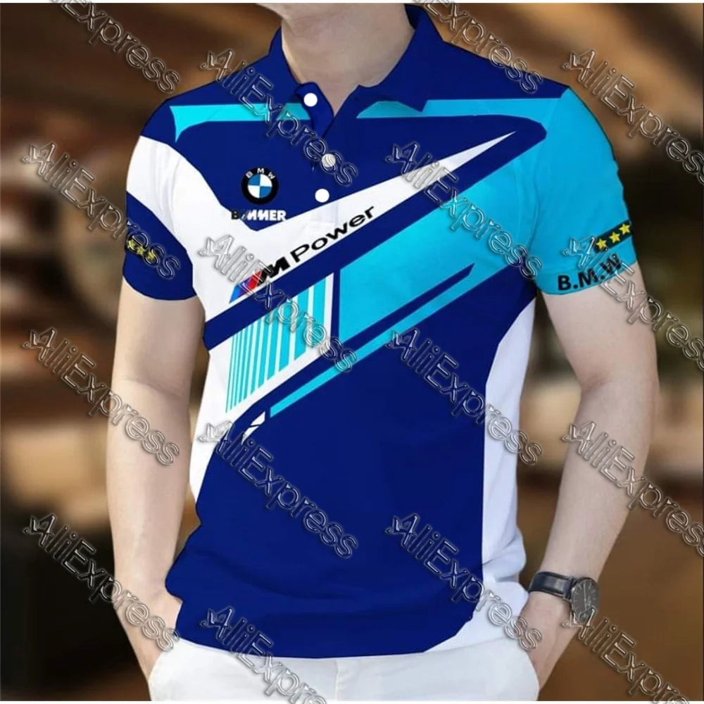 Summer BMW Men's Loose Fashion Short Sleeve Quick Drying Polo Shirt Motorcycle Racing Motogp Cycling Suit Lapel T-Shirt for Men