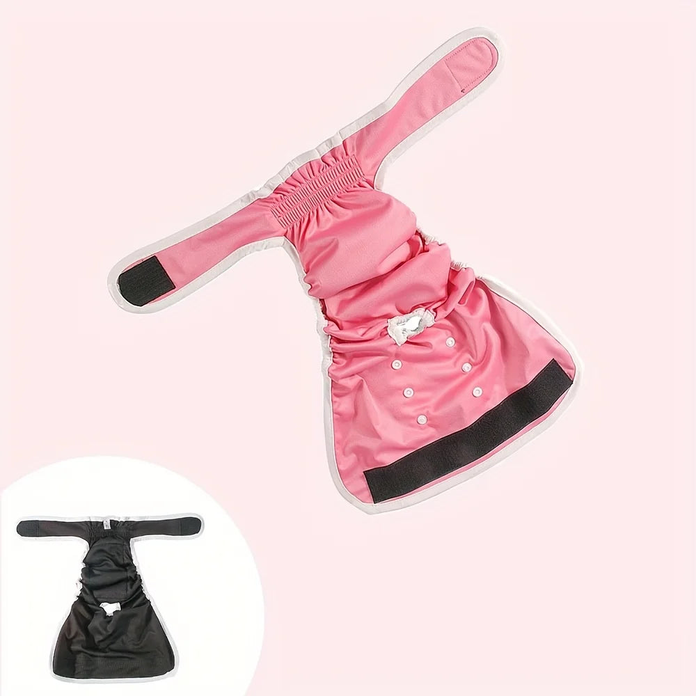 Soft Pet Washable Reusable Dog Period Heat Pants - Highly Absorbent, Adjustable Snaps for Female/Girl Dogs