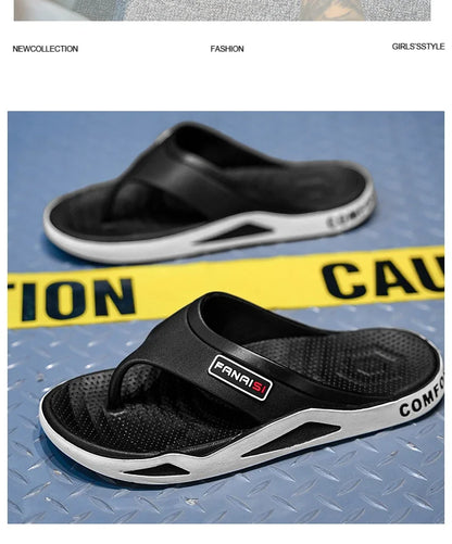 Men's Summer Flip Flops Black PVC Insole Outdoor Beach Sandals