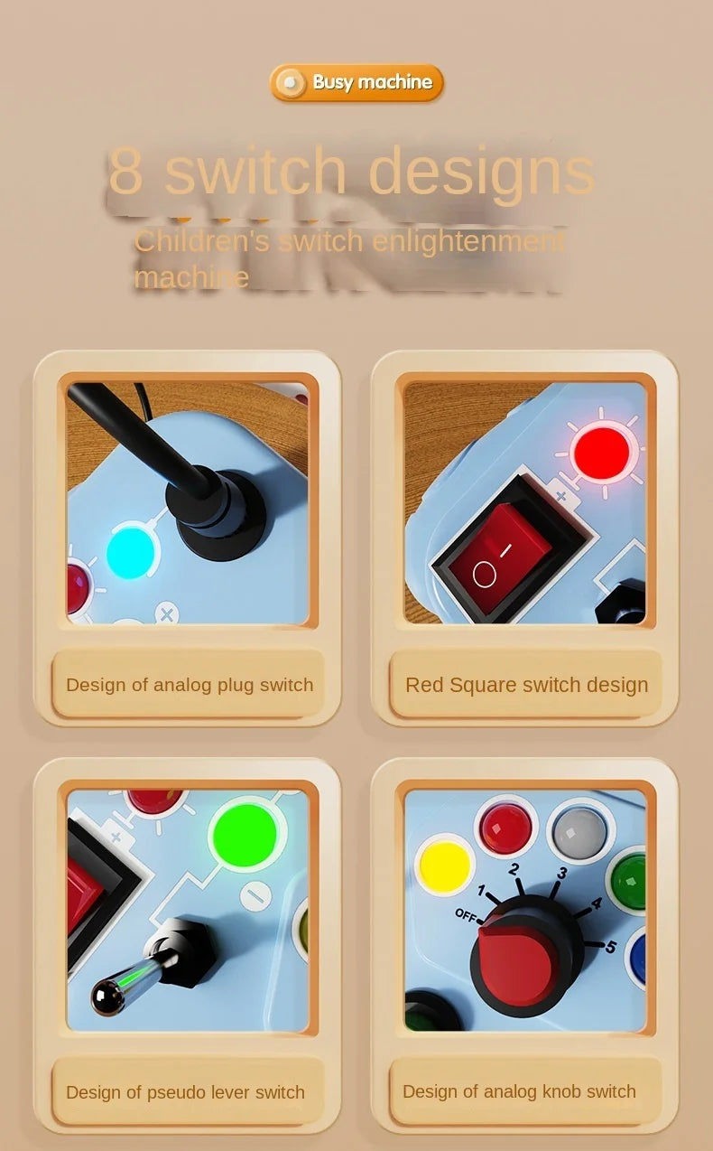 Montessori Busy Board Sensory Toys Cartoon with LED Light Switch Control Board Travel Activities Children Game for 2-4 Years Old