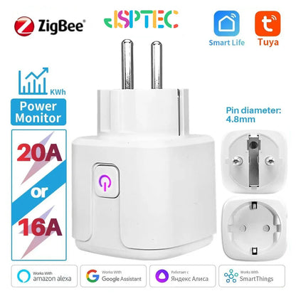 Zigbee Smart Plug 20A EU Socket With Power Monitoring, Timing, Voice Control