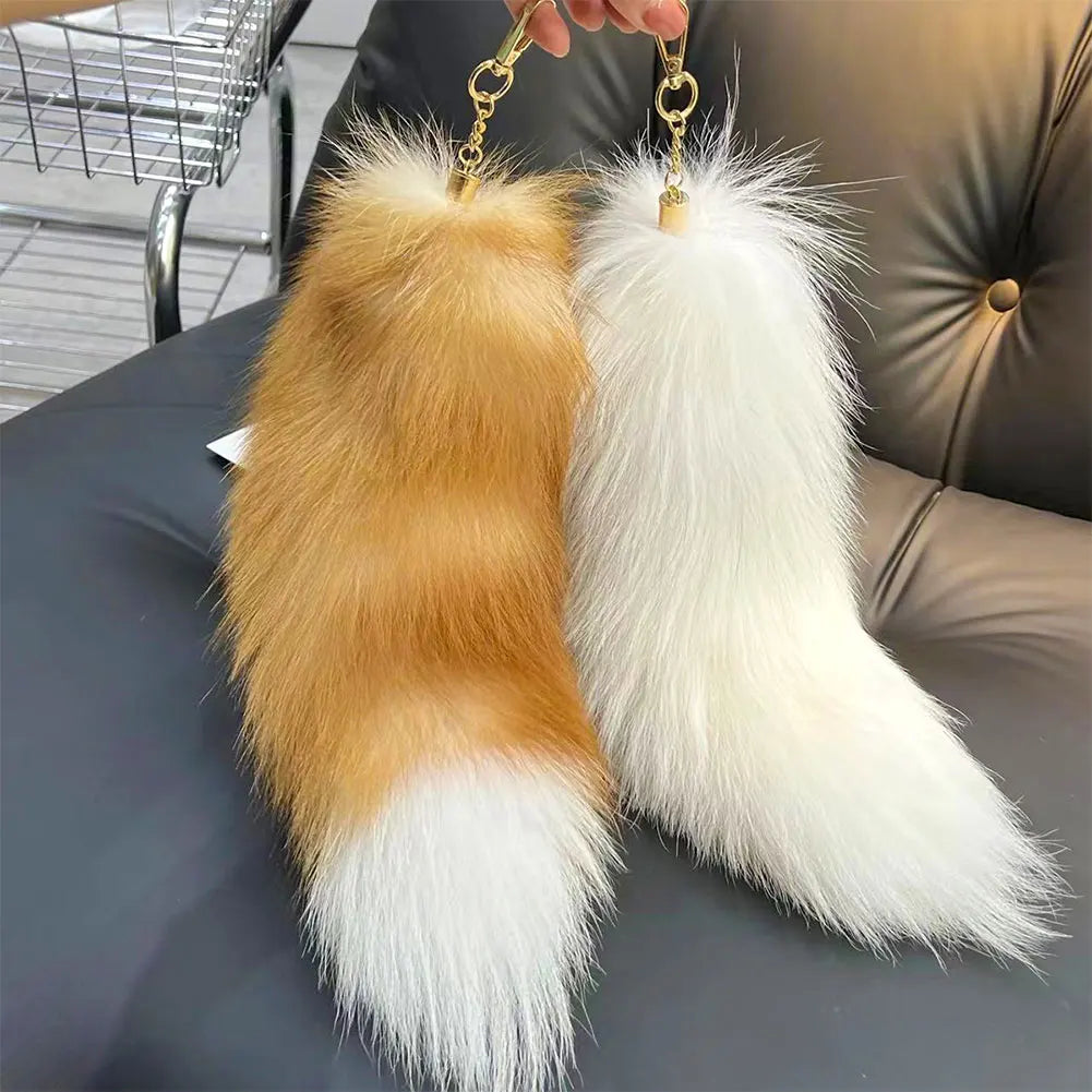 Fluffy Faux Fur Fox Tail Keychain for Bags & Keys
