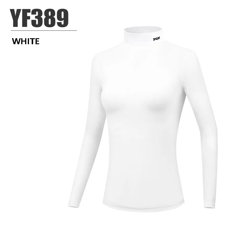PGM Women Golf Shirt Ladies Fleece Long Sleeve Underwear Girl Keep Warm Slim Bottoming Tops Soft Stand Collar Golf Sportwear