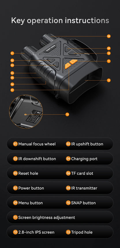Night Vision Binoculars 10x Digital 1080P Infrared 800m 2.8in LCD