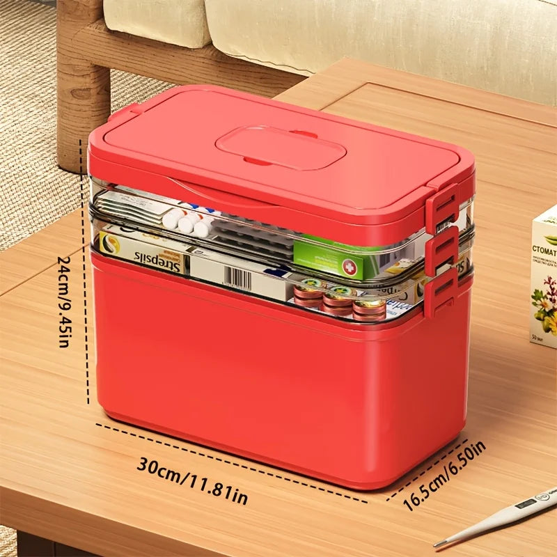 3-Layer Large Capacity Multi-Layered Durable Portable Storage Box, Medicine Box, Multi-Layered Storage Box for Home and Travel, Transparent Storage Box - Easy to Clean, Suitable for Organizing Medicine Boxes, Office Supplies,