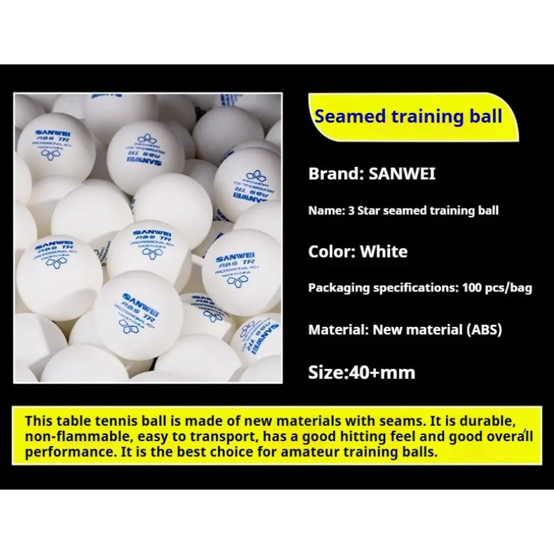 SANWEI TR 3 Star Table Tennis Balls 40+ ABS New Material with Seamed Durable Professional Ping Pong Balls for Training 50/100pcs