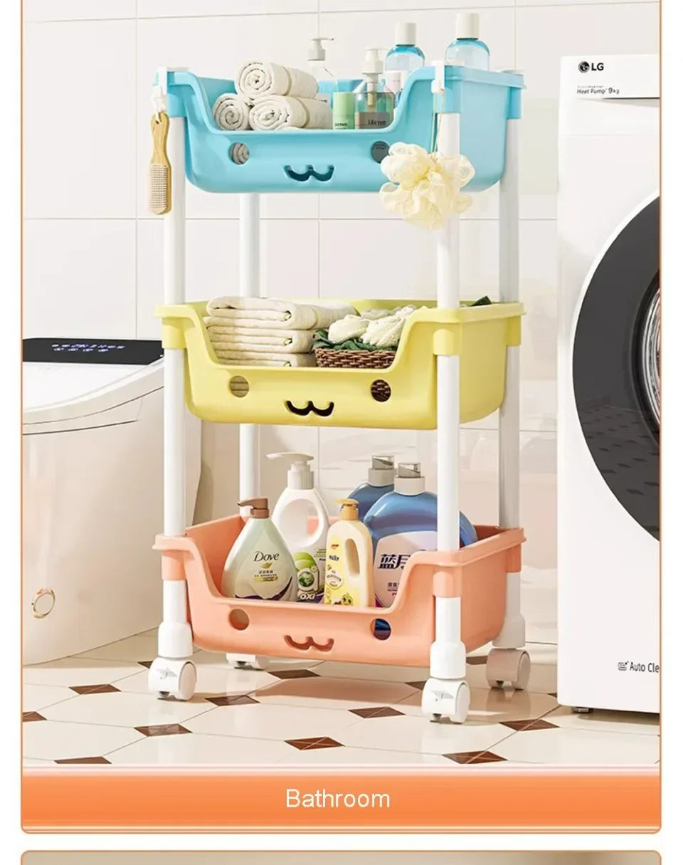 Toy Storage Trolley Children's Toy Storage Racks and Shelving Rotating Bookshelf Household Mobile Trolleyarrange