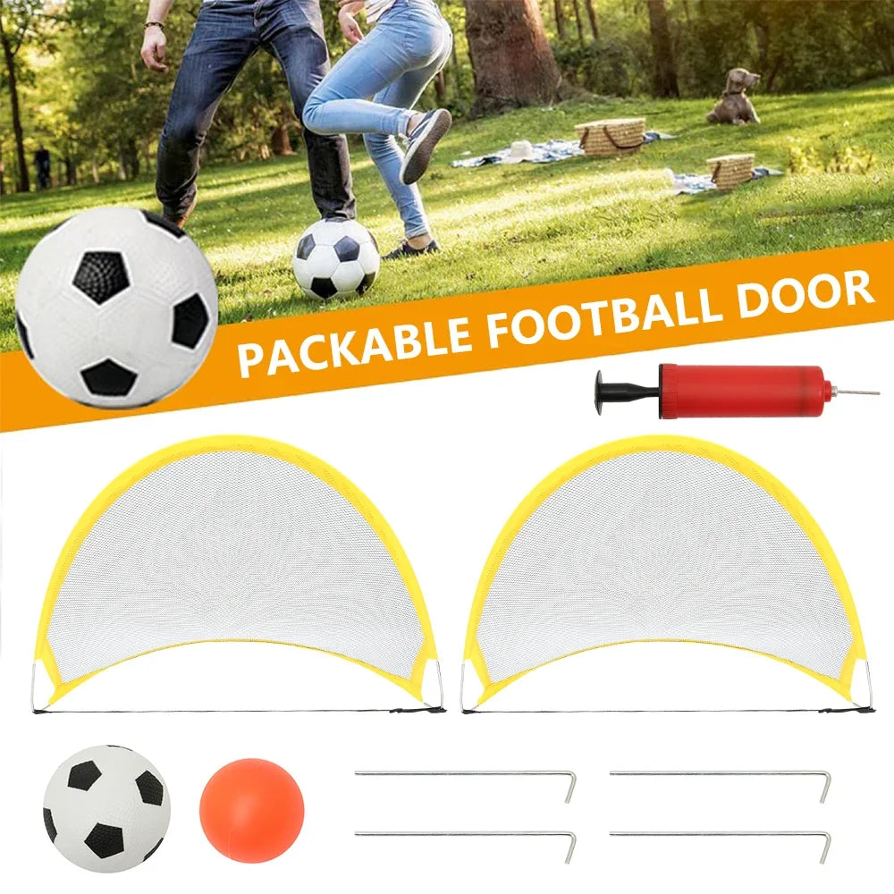 Folding Training Goal Net Kids Portable Indoor Outdoor Football Plaything Practice With Inflatable Soccer and Pump Kits