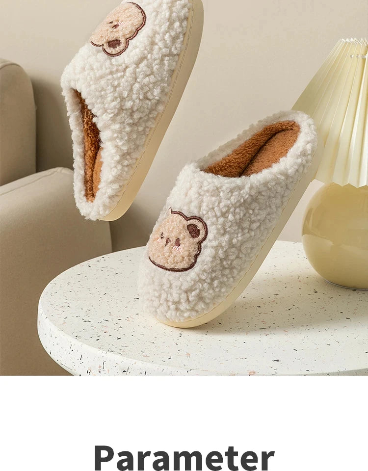 TZLDN Fashion Men's Slippers Winter Warm Cartoon Bear Lovely Indoor Soft Sole Non-slip Dormitory Causal Home Plush Shoes Couple