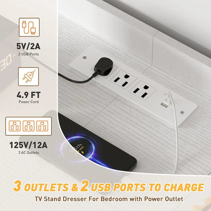 11-Drawer Dresser and 60-Inch TV Stand With LED Lights Charging Station Shelves