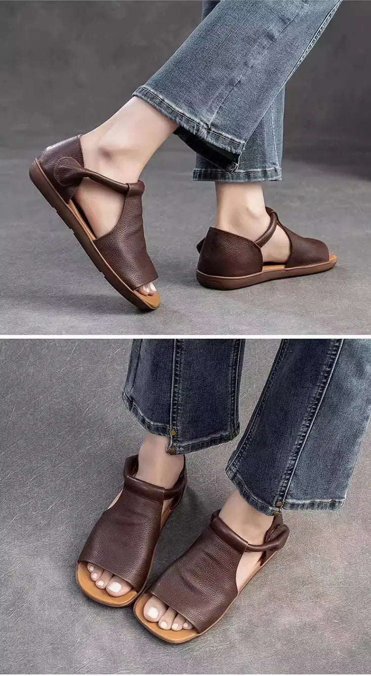 Women's Open-Toe Flat Sandals with Cross Strap & Adjustable Ankle Strap - Summer Casual Lightweight Walking Shoes for Women, Min